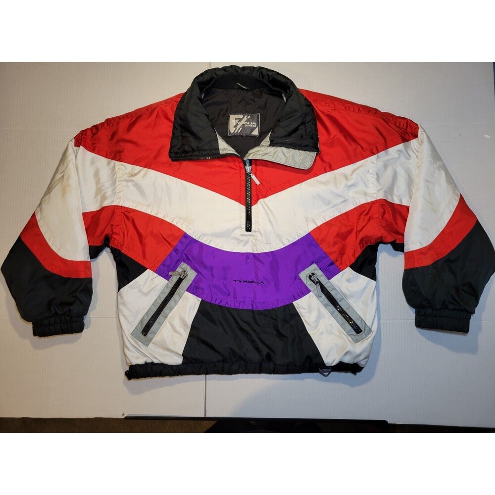 Vintage 90s Tyrolia Ski Jacket Pullover Red White 1/2 Zip Coat Womens Size M VTG